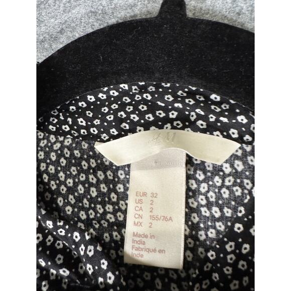 H&M Blouse Women 2 Black Long Sleeve Ruffle Micro Floral Regency Boho Coquette - Picture 2 of 7